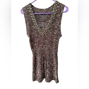 Women's BCBG Maxazria Knit Beaded Tie Front Grunge Boho Dress Size M